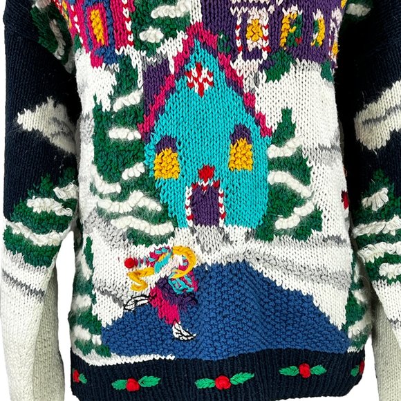 Intricate Design! HEIRLOOMS Hand Knit Ski Village Christmas Holiday Swea… - Picture 12 of 13